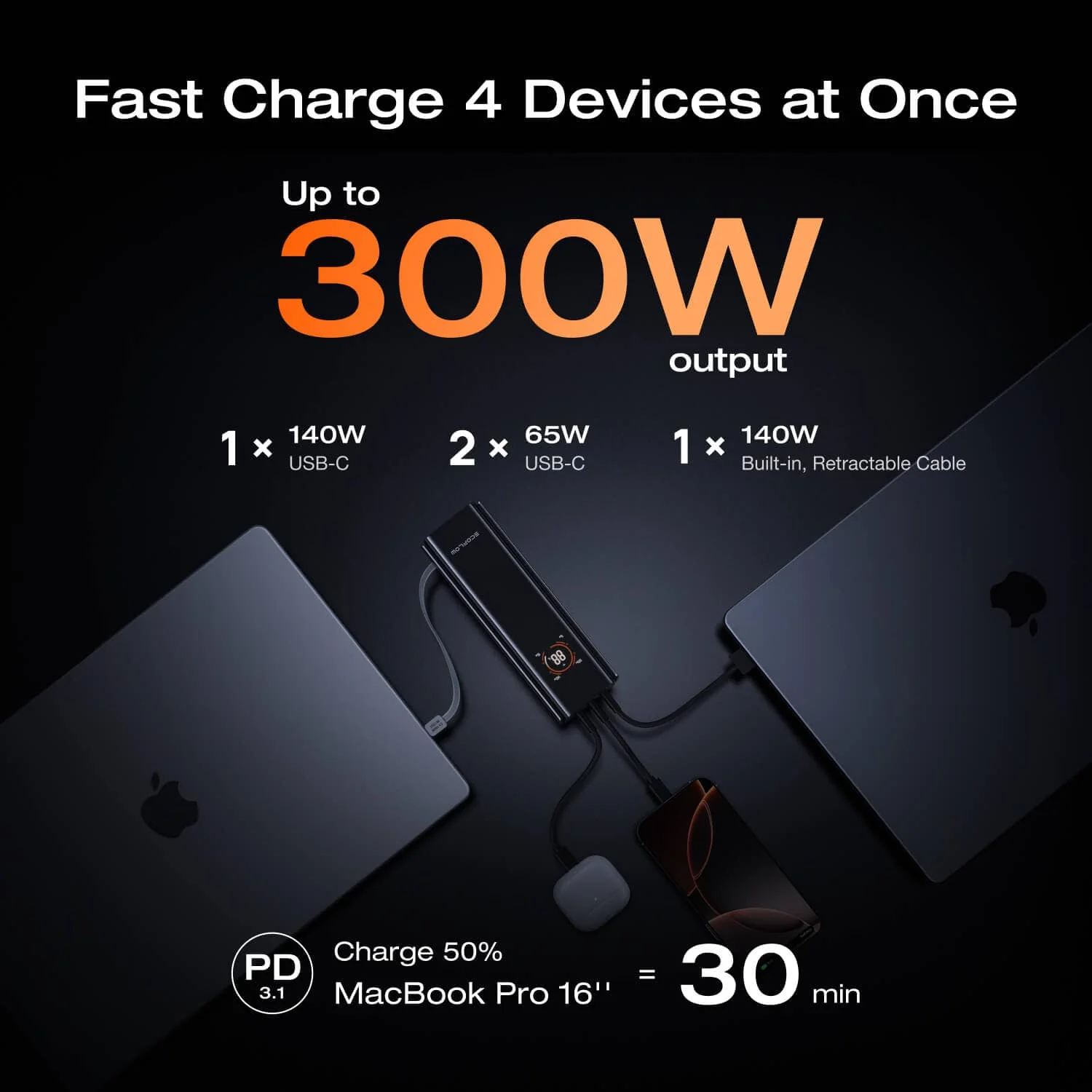 EcoFlow RAPID Pro Power Bank (27,650mAh, 300W, 140W Built-in Cable) - Image 4